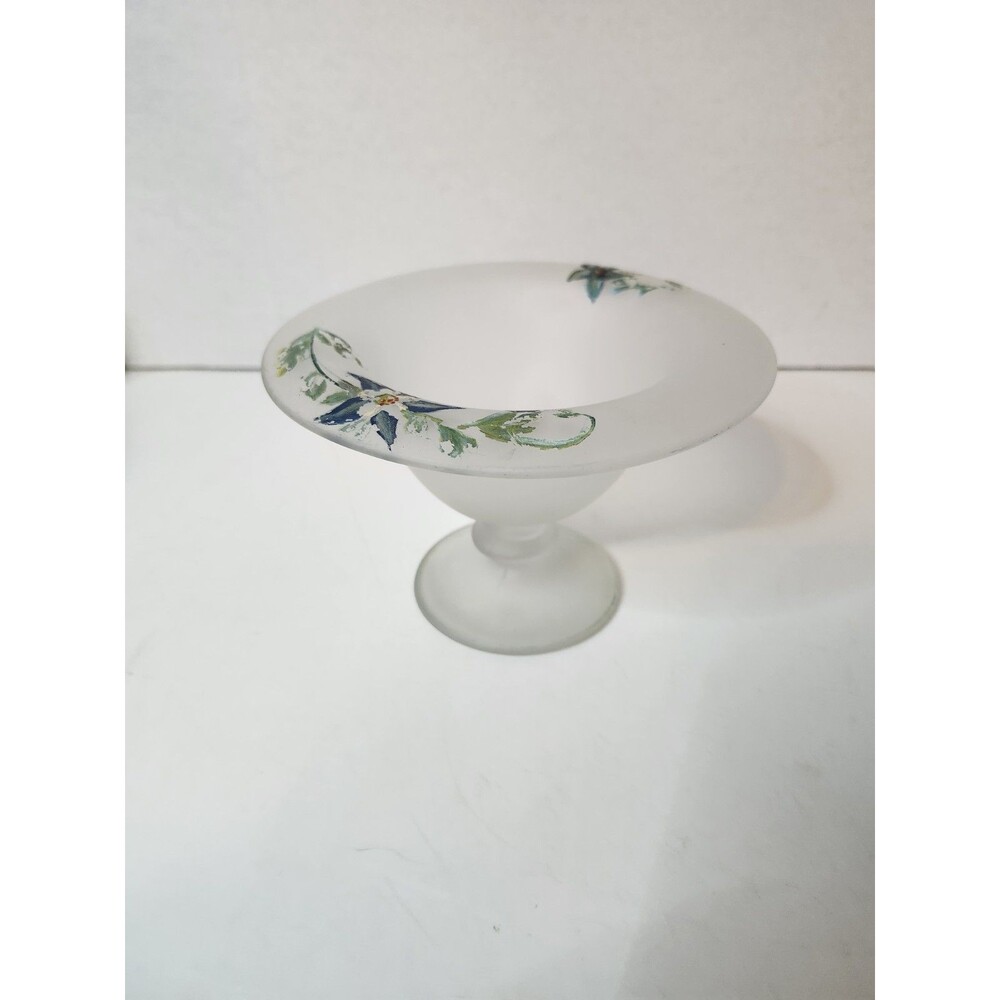 Footed Bowl With Hand Painted Flowers Frostes Glass